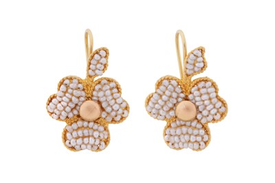 Lot 254 - A PAIR OF SEED PEARL FLOWER EARRINGS