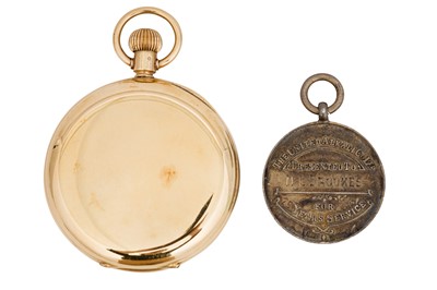 Lot 70 - A COMMEMORATIVE POCKET WATCH AND A SILVER MEDAL