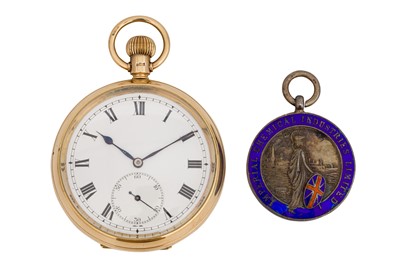 Lot 70 - A COMMEMORATIVE POCKET WATCH AND A SILVER MEDAL