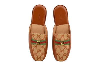 Lot 243 - Gucci Brown GG Monogram Slippers - Size 37