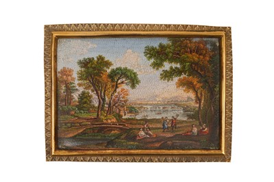 Lot 433 - A ROMAN MICROMOSAIC PLAQUE AFTER CLAUDE LORRAINE, CIRCA 1815