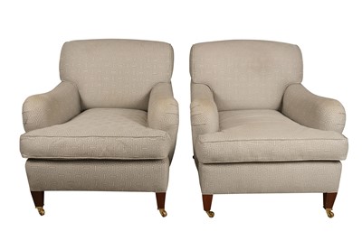 Lot 313 - A PAIR OF GEORGE SMITH UPHOLSTERED ARMCHAIRS