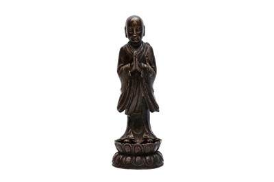 Lot 217 - A CHINESE BRONZE STANDING FIGURE OF A MONK