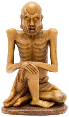 Lot 197 - A CHINESE SOAPSTONE FIGURE OF AN EMACIATED MONK