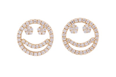 Lot 353 - A PAIR OF DIAMOND SMILEY EARRINGS