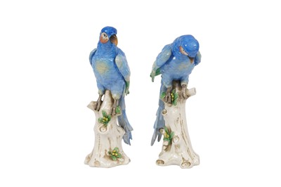 Lot 230 - A PAIR OF GERMAN PORCELAIN BLUE PARROTS