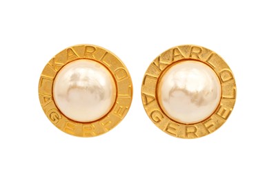 Lot 390 - Karl Lagerfeld Ivory Pearl Logo Clip On Earrings