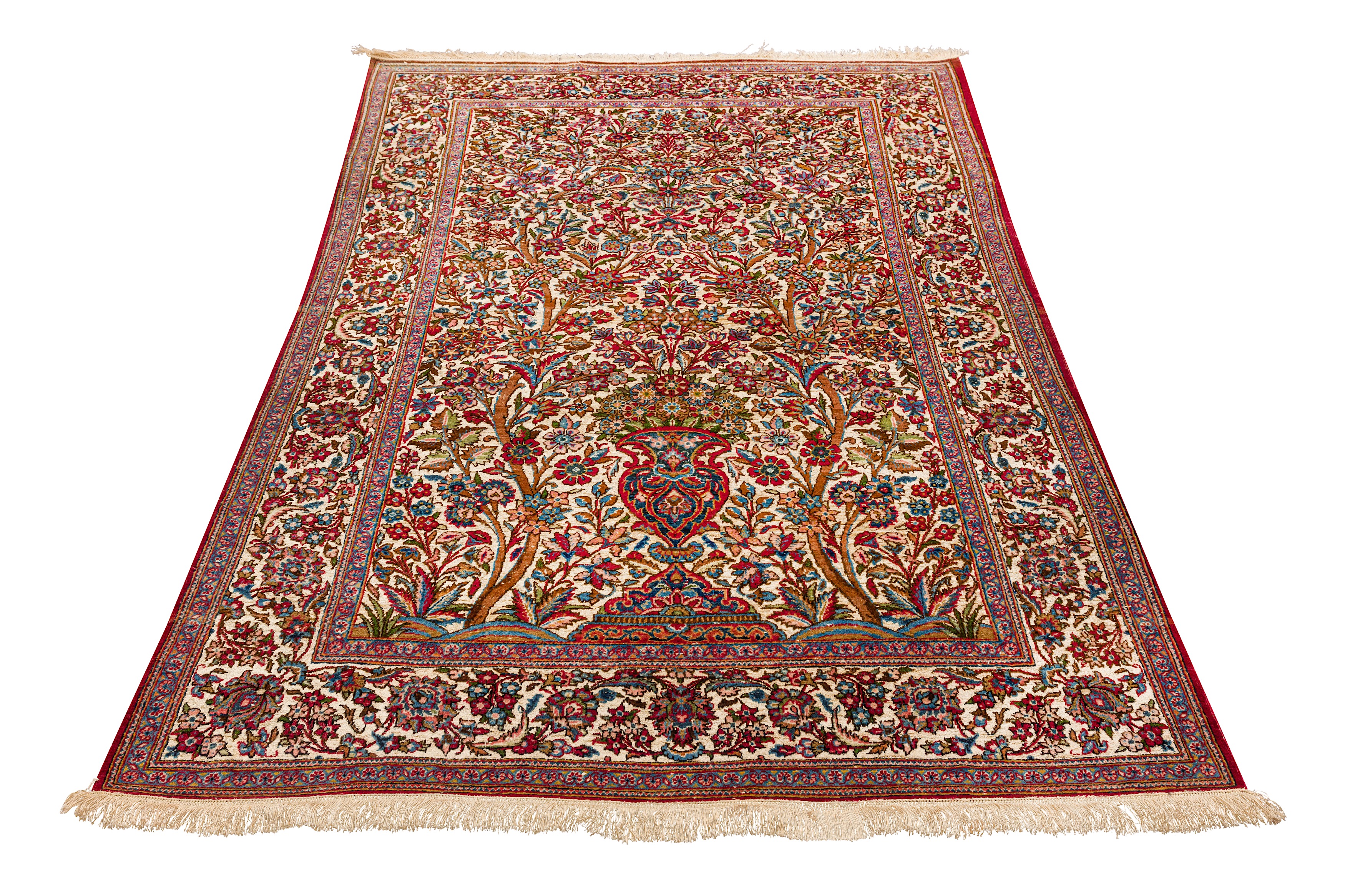 Lot 30 - AN UNUSUAL, PART SILK KASHAN RUG, CENTRAL