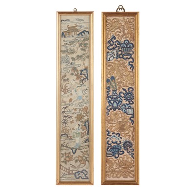Lot 211 - Two Chinese silk embroidered panels, Qing dynasty, 19th century