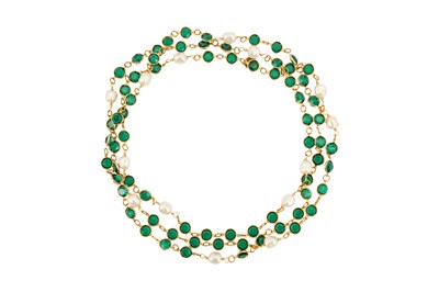 Lot 217 - Chanel Green Chicklet Sautoir Pearl Strand Necklace