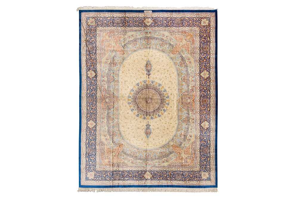 Lot 104 - AN EXTREMELY FINE SIGNED SILK QUM CARPET, CENTRAL PERSIA