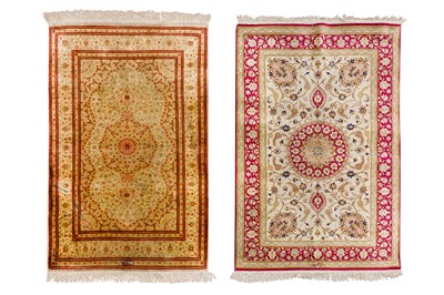 Lot 57 - A TWO EXTREMELY FINE SILK QUM RUGS, CENTRAL PERSIA