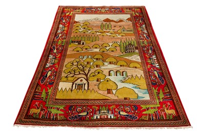 Lot 71 - A FINE KASHAN PICTORIAL RUG, CENTRAL PERSIA