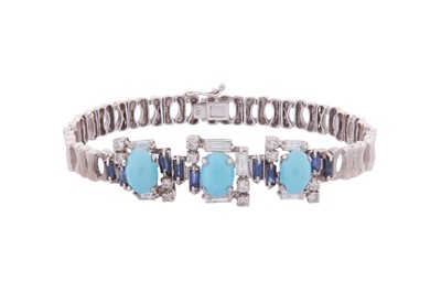 Lot 158 - A TURQUOISE, SAPPHIRE AND DIAMOND BRACELET