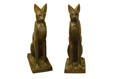 Lot 422 - A LARGE PAIR OF BRONZE BASTET EGYPTIAN STYLE CATS, LATE 20TH CENTURY