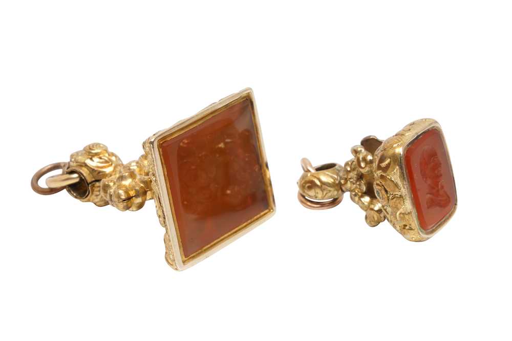Lot 28 - TWO 19TH CENTURY YELLOW-METAL FOB SEALS