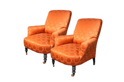 Lot 370 - A PAIR OF VICTORIAN ARMCHAIRS