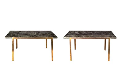 Lot 323 - A PAIR OF GREEN MARBLE AND BRASS COFFEE TABLES, MID 20TH CENTURY