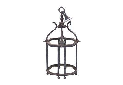 Lot 324 - A DISTRESSED VERDIGRIS METAL HALL LANTERN