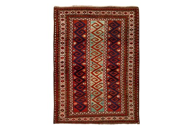 Lot 73 - AN UNUSUAL ANTIQUE GENJE RUG OF MOHARRAMAT DESIGN, SOUTH CAUCASUS