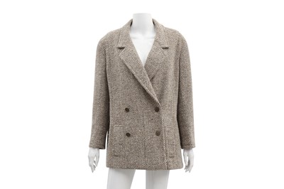 Lot 259 - Chanel Beige Wool Tweed CC Oversized Jacket - Size 44