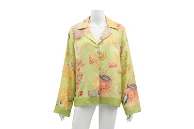 Lot 203 - Ferragamo Chartreuse Scarf Print Blouse - Size 44