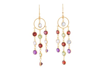 Lot 285 - A PAIR OF MULTI-GEM PENDENT EARRINGS