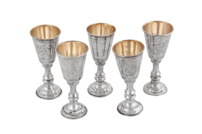 Lot 130 - Judaica – four George V sterling silver kiddish cups, London 1912 by Jacob Rozenzweig