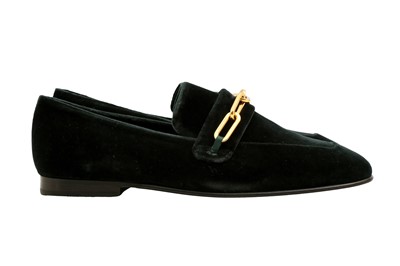 Lot 219 - Burberry Forest Green Link Detail Flat Loafer - Size 37.5