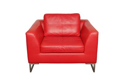 Lot 319 - A CONTEMPORARY RED LEATHER ARMCHAIR BY DWELL