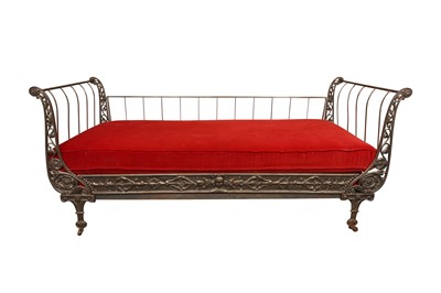 Lot 365 - A REGENCY STYLE CAST AND WROUGHT IRON DAYBED, LATE 19TH CENTURY