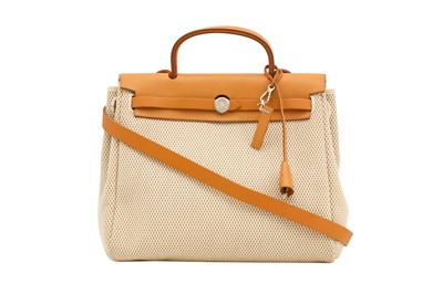 Lot 264 - Hermes Gold Ecru Toile Quadrille Herbag PM