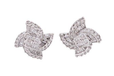 Lot 145 - A PAIR OF DIAMOND CLUSTER EARRINGS