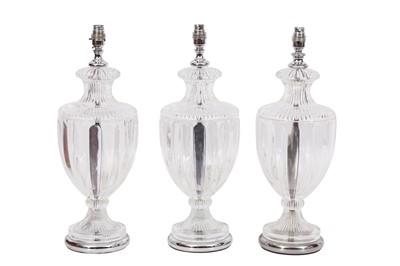 Lot 319 - A SET OF THREE CRYSTAL TABLE LAMP BASES PURCHASED AT CHRISTOPHER WRAY, THE KINGS ROAD