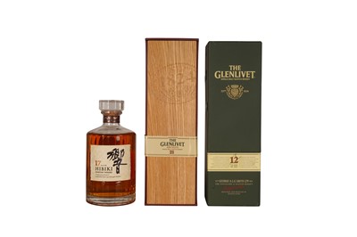 Lot 326 - SPIRITS HIBIKI SUNTORY WHISKY 1x70cl, 43% / BALVENIE WHISKY 1x70cl, 47.8% / GLENLIVIT WHISKY 1x70cl, 43% Vol