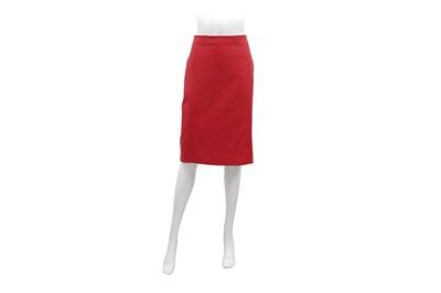 Lot 136 - Escada Red Leather Ruched Back Skirt - Size 40