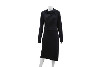 Lot 347 - Ferragamo Black Wool Drape Gancini Dress - Size 46