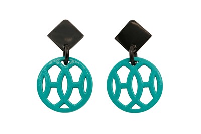 Lot 216 - Hermes Teal Hava Pierced Earrings MM