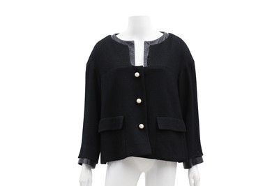 Lot 377 - Chanel Black Boucle Collarless Jacket - Size 44