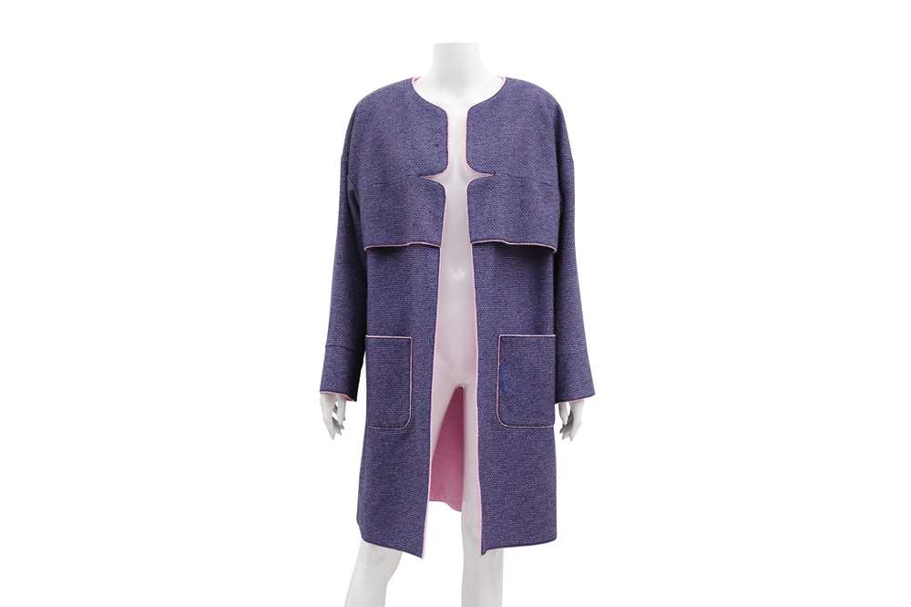 Lot 86 - Chanel Purple Tweed Open Front Coat - Size 46