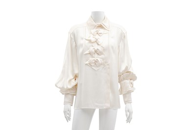 Lot 310 - Chanel Ivory Silk CC Bow Blouse - Size 44