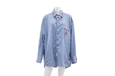 Lot 13 - Etro Blue Stripe Poplin Crest Shirt - Size 50