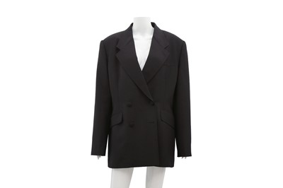 Lot 484 - Miu Miu Black Wool Logo Double Breasted Blazer - Size 50