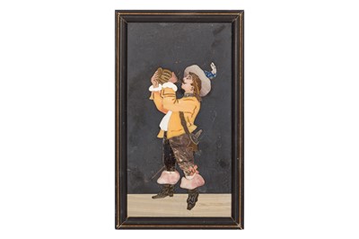 Lot 379 - AN EARLY 20TH CENTURY ITALIAN REVIVAL STYLE PIETRA DURA PLAQUE OF A MUSKETEER