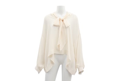 Lot 317 - Balenciaga Cream Silk Pussy Bow Blouse - Size 42