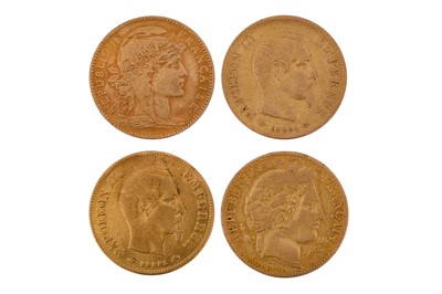 Lot 107 - A GROUP OF FOUR 10 FRANCS GOLD COINS