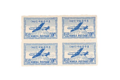 Lot 113 - KOREA 1949 Air Block with Korfa variety