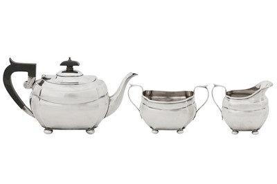 Lot 377 - A George V sterling silver three-piece tea service, Chester 1931 by William Henry May