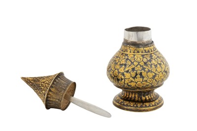 Lot 178 - A late 19th century Siamese (Thai) silver gilt niello lime bottle, Bangkok or Nakon Sri Thammarat circa 1880