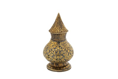 Lot 178 - A late 19th century Siamese (Thai) silver gilt niello lime bottle, Bangkok or Nakon Sri Thammarat circa 1880